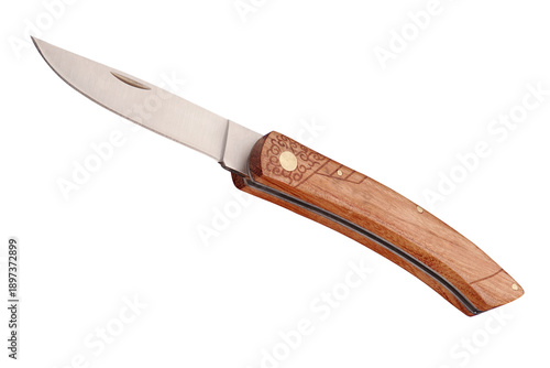 isolated small pocket knife with a wooden handle