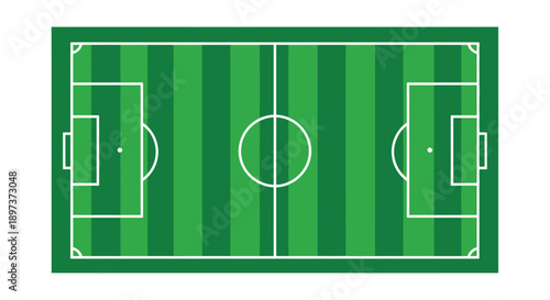 Aerial view of a green soccer field with white markings