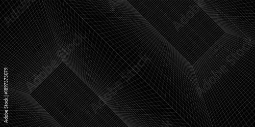 Abstract 3d perspective indoor wireframe vector design. Vector illustration. wireframe grid. perspective grid room on black background