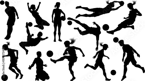 Soccer football player male and female silhouette men and women set