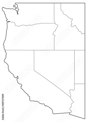 Pacific Time Zone Map Vector of United States West Coast Region with State Borders 1 Bit Style