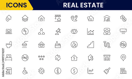 Real estate line icons collection. Big UI icon set in a flat design. Thin outline icons pack. Vector illustration