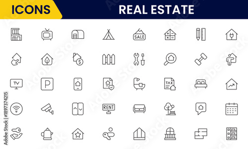 Real estate line icons collection. Big UI icon set in a flat design. Thin outline icons pack. Vector illustration