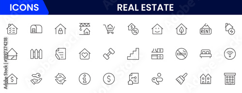 Real estate line icons collection. Big UI icon set in a flat design. Thin outline icons pack. Vector illustration