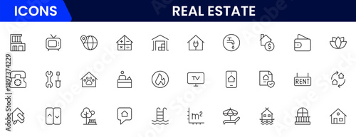 Real estate line icons collection. Big UI icon set in a flat design. Thin outline icons pack. Vector illustration