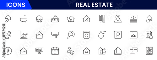 Real estate line icons collection. Big UI icon set in a flat design. Thin outline icons pack. Vector illustration