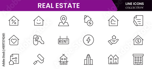 Real estate line icons collection. Big UI icon set in a flat design. Thin outline icons pack. Vector illustration