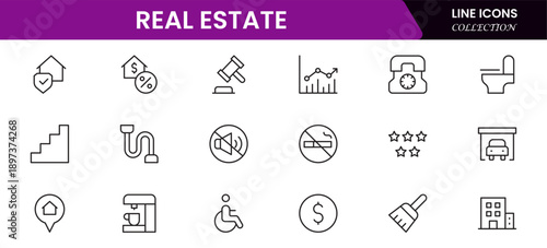 Real estate line icons collection. Big UI icon set in a flat design. Thin outline icons pack. Vector illustration