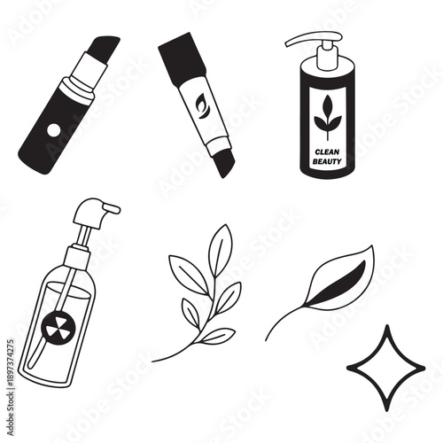 lean Beauty Product Illustrations: Minimalist Vector Graphics for Eco-Friendly Makeup and Wellness Branding