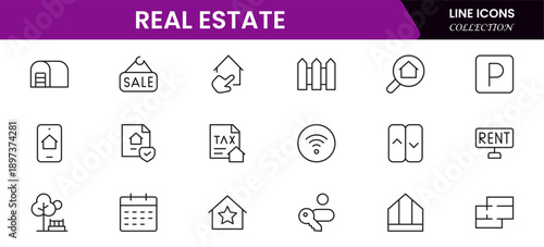 Real estate line icons collection. Big UI icon set in a flat design. Thin outline icons pack. Vector illustration