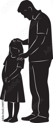 Father comforting daughter silhouette with hand on head showing gentle paternal affection and emotional support family portrait