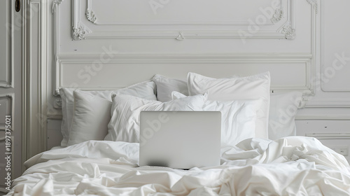 Elegant Laptop on Bed with Pillows