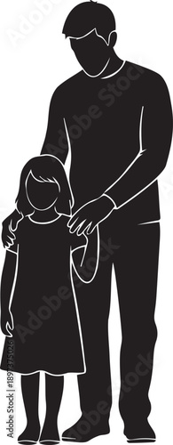 Father holding daughters shoulder silhouette showing protective paternal bond between man and young girl for parenting concepts