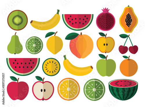 A vibrant collection of fresh, healthy, and colorful fruit illustrations for a balanced diet