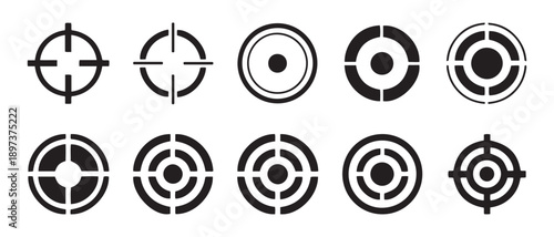 Collection of Crosshair and Target Icons. Precision Aiming and Focus Symbols Isolated on White Background.