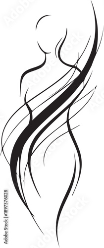 Abstract woman body line art silhouette isolated on transparent background, featuring elegant and flowing curves