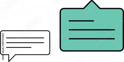 Speech bubble icons and chat message symbols with top and side tails for web interface and mobile app design.