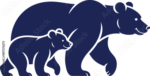 Dark blue bear and cub walking side by side animal