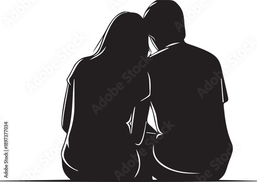 Couple sitting together back to back silhouette romantic view shared moment peaceful togetherness resting companionship vector