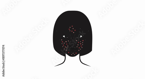 Stylized illustration of a dark-skinned person's head with prominent red and pink skin spots on a white background