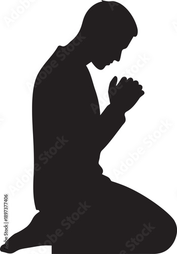 Man kneeling in prayer silhouette profile view spiritual devotion meditation peaceful mindfulness humble posture信仰 worship icon