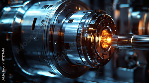 High-Tech Industrial Engine Component with Glowing Core Detail