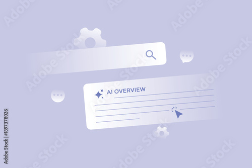 Abstract artificial intelligence search engine interface with floating digital elements