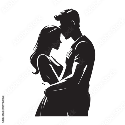 A tender embrace: silhouette of a loving couple sharing an intimate and emotional connection