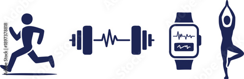 Running dumbbell smartwatch and yoga pose runner jogging