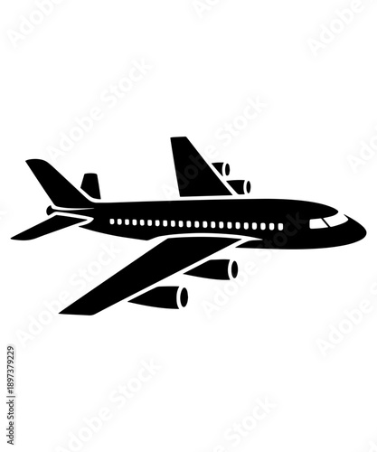 Modern Aircraft Design, Black and White Airplane Graphic, Symbolizing Aviation, Air Travel, and High-Speed Transport