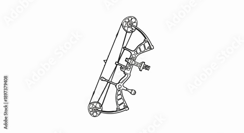 Black outline illustration of a modern compound bow, showing its mechanical details and string system