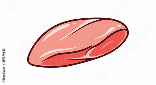 Cartoon illustration of a pink, raw boneless chicken breast, isolated on a clean white background
