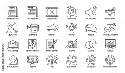 Media and Digital Marketing Outline Icons Vector Collection