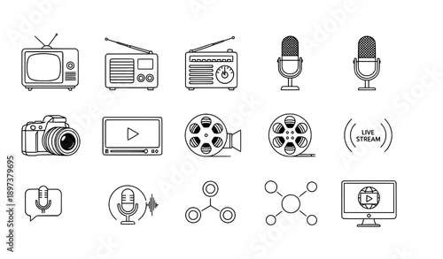 Sleek Media Icons Set for News, Entertainment and Digital Platforms