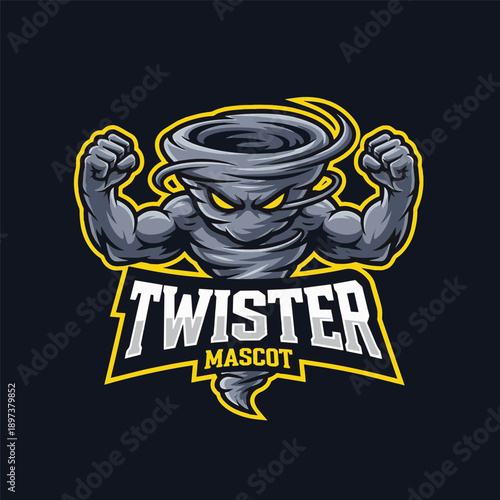 Powerful Tornado Mascot Logo with Muscular Arms for Esports, Sports Team, and Gaming Branding