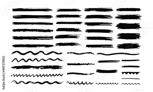 Black ink brush stroke and sketch line texture vector illustration