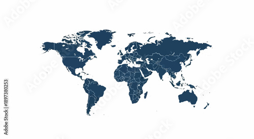 Wallpaper Mural Vector world map in dark blue with light grey country borders on a clean white background Torontodigital.ca