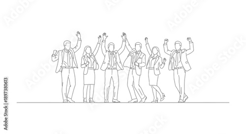 business team celebrating success raising hands in triumph symbolizing corporate achievement victory and collaborative spirit for professional use.