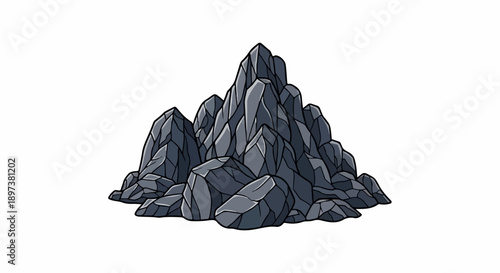 An illustration of a pile of dark grey rocks and boulders with sharp edges on a white background