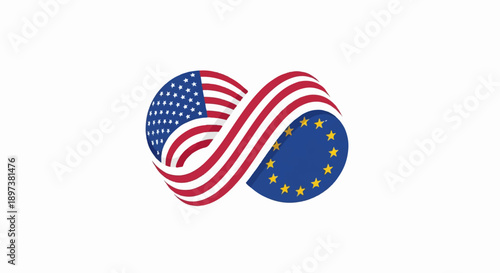 US and EU flags intertwined in an infinity symbol, representing strong partnership and endless cooperation