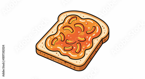 Cartoon illustration of a slice of toasted bread covered in orange jam or preserves with fruit pieces on top