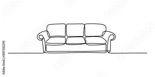 A continuous line art drawing of a three-seater sofa for minimalistic interior design Vector, illustration