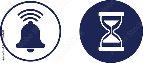 Bell and hourglass on dark blue circles alert notification