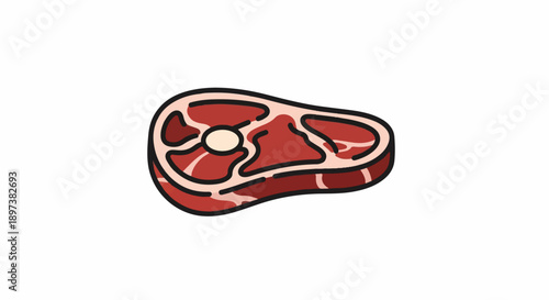 Stylized cartoon illustration of a raw bone-in steak, featuring red meat and beige bone with thick outlines