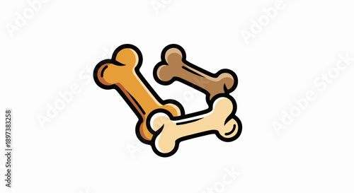 Three stylized bone-shaped dog treats in varying shades of brown/beige with black outlines on a white background