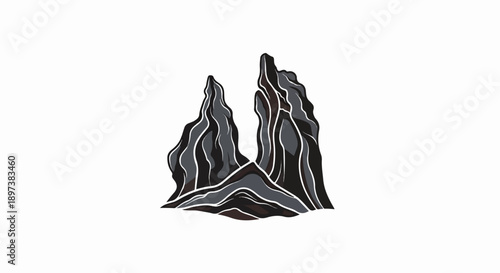 Stylized illustration of three dark, jagged mountain peaks with white outlines against a white background