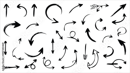 Collection of black arrows on white background