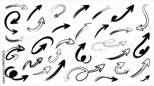 Collection of black arrows on white background