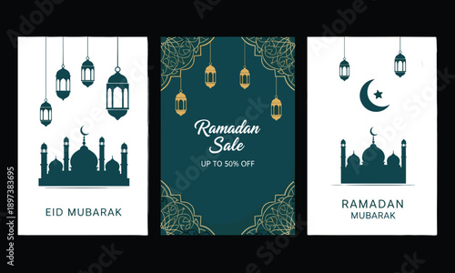 ramadan, eid, mubarak, mosque, crescent, lantern, sale, discount, celebration, islamic, holy, month, prayer, star, decorative, panel, vertical, banner, festive, greeting