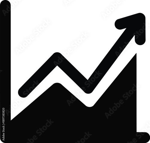 Minimalist rounded growth icon showing positive financial trend with ascending arrow and dark silhouette area line graph